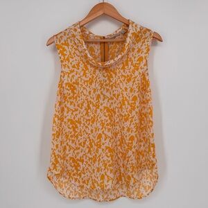 Halogen Sleeveless Top Exposed Zipper Closure Yellow White Size Small